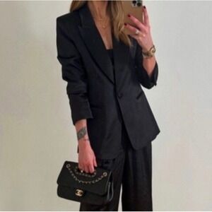Mayson the Label Black Satin Relaxed Single Button Blazer Jacket Small